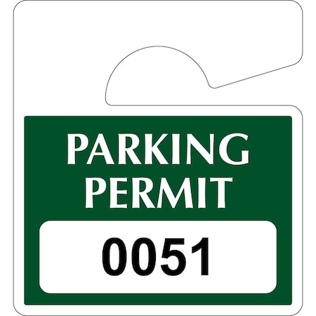 Lustre-Cal Economy Hanging Parking Permit Green 3in x 2.75in  20mil Plastic Serialized 051-100, 50PK 253814201G0051